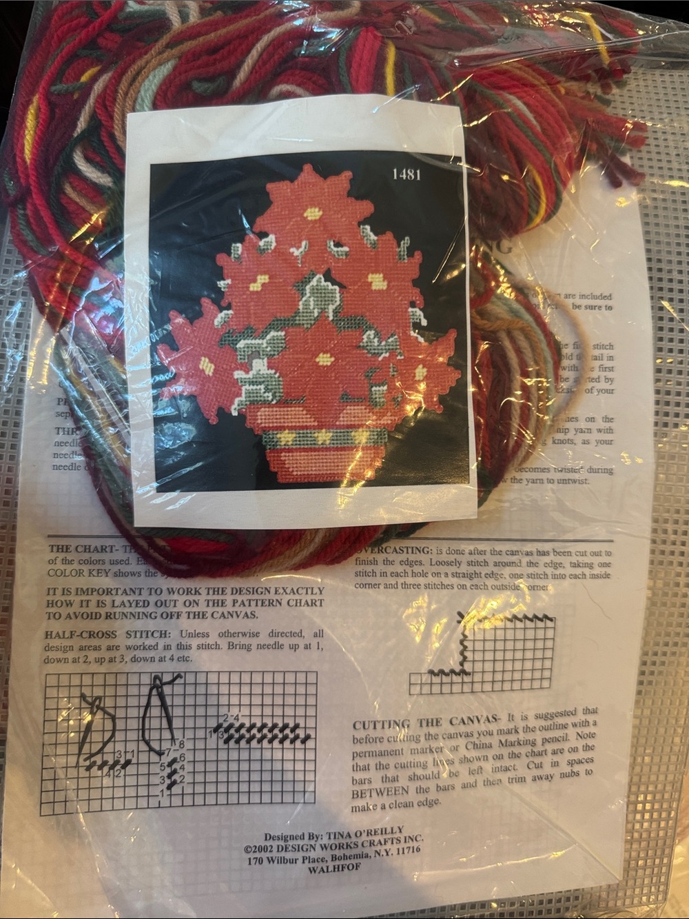 Tina O'Reilly Red Holiday Needlepoint Kit poinsettia Christmas